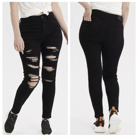 American Eagle Outfitters Denim - American Eagle CURVY Hi-rise Jeggings sz 14 in  Black Ripped Shredded Distressed